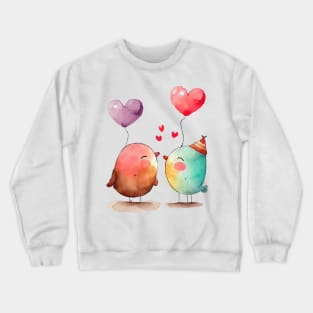 Love Birds with Heart Balloons Watercolor Design Crewneck Sweatshirt